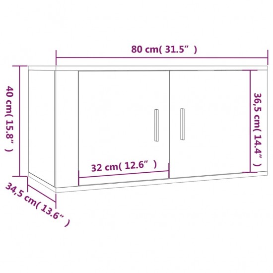 Sieninės TV spintelės, 2vnt., baltos, 80x34,5x40cm, blizgios