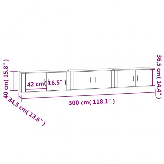 Sieninės TV spintelės, 3vnt., baltos, 100x34,5x40cm, blizgios