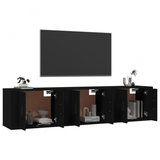 Sieninės televizoriaus spintelės, 3vnt., juodos, 57x34,5x40cm
