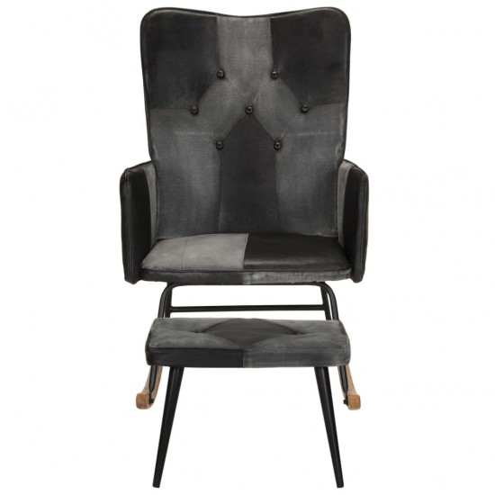 Supama kėdė su pakoja, juodos spalvos, tikra oda ir drobė
