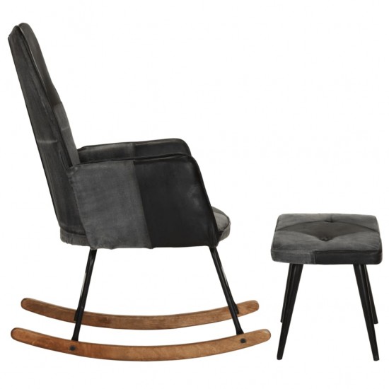 Supama kėdė su pakoja, juodos spalvos, tikra oda ir drobė