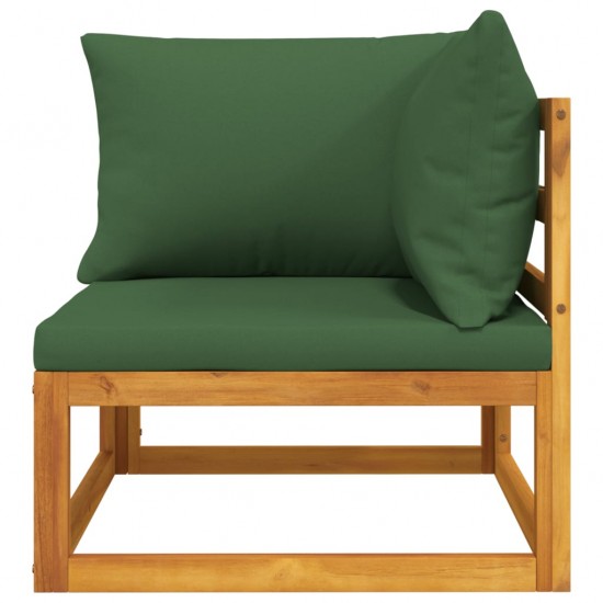 Modulinė kampinė sofos dalis su žaliomis pagalvėlėmis, akacija