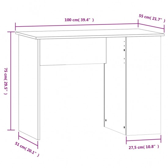 Rašomasis stalas, baltas, 100x55x75cm, mediena, blizgus