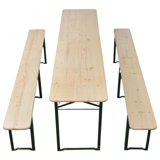 Sulankstomas alaus stalas su 2 suolais, 220cm, eglės mediena