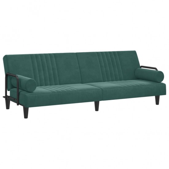 Sofa-lova su porankiais, tamsiai žalios spalvos, aksomas