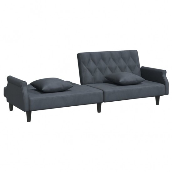 Sofa-lova su porankiais, tamsiai pilkos spalvos, aksomas