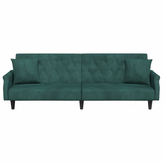 Sofa-lova su porankiais, tamsiai žalios spalvos, aksomas