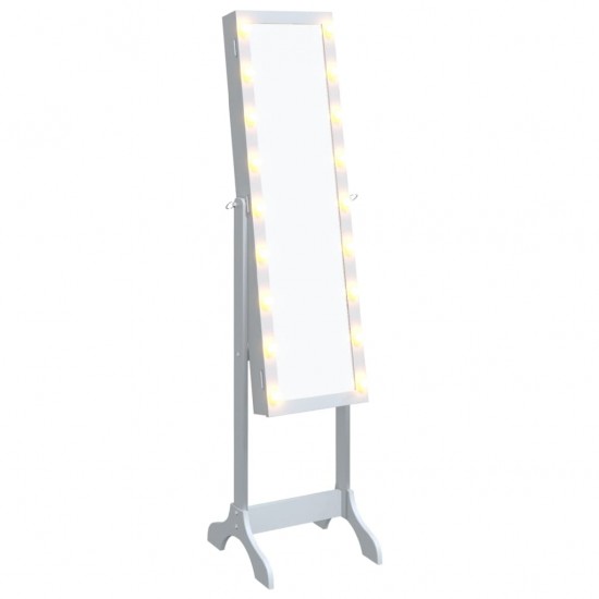 Laisvai pastatomas veidrodis su LED, baltas, 34x37x146cm