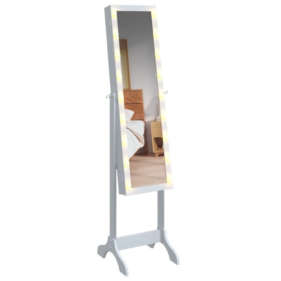 Laisvai pastatomas veidrodis su LED, baltas, 34x37x146cm