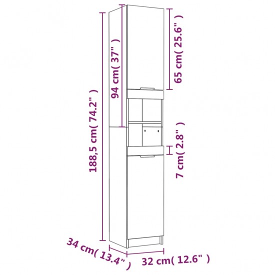 Vonios kambario spintelė, juoda, 32x34x188,5cm, mediena
