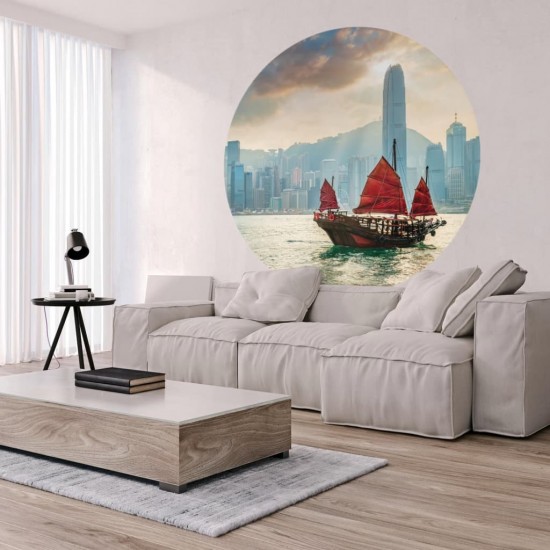 WallArt Tapetai Skyline with Junk Boat, 142,5cm, apskriti