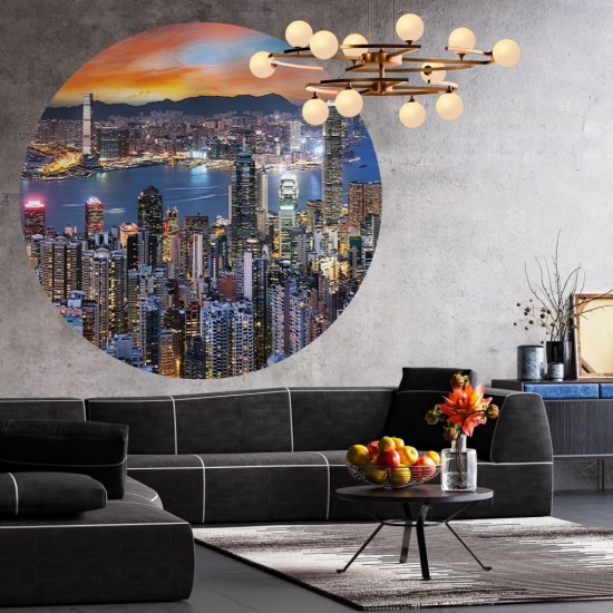 WallArt Tapetai Skyline by Night, 190cm, apskriti