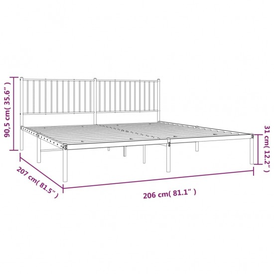 Metalinis lovos rėmas su galvūgaliu, juodos spalvos, 200x200cm