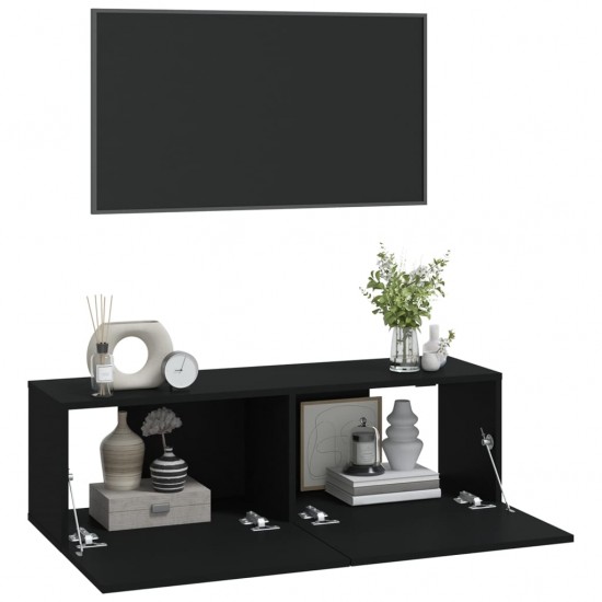 Sieninės TV spintelės, 2vnt., juodos, 100x30x30cm, mediena