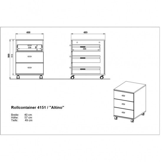 426459 Germania Rolling Filing Cabinet Altino 40x48,9x56,9 cm Navarra-oak and White