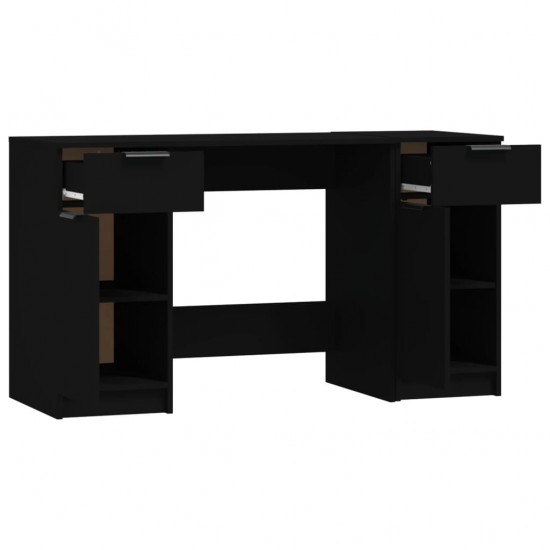 Rašomasis stalas su šonine spintele, juodas, apdirbta mediena