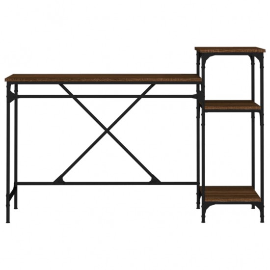 Rašomasis stalas su lentynomis, rudas, 135x50x90cm, mediena