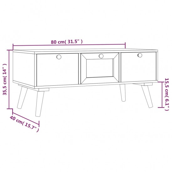 Kavos staliukas su stalčiais, 80x40x35,5cm, apdirbta mediena