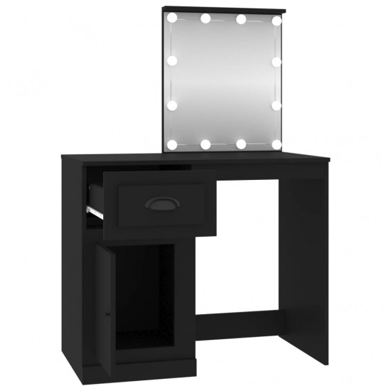 Kosmetinis staliukas su LED, juodas, 90x50x132,5cm, mediena