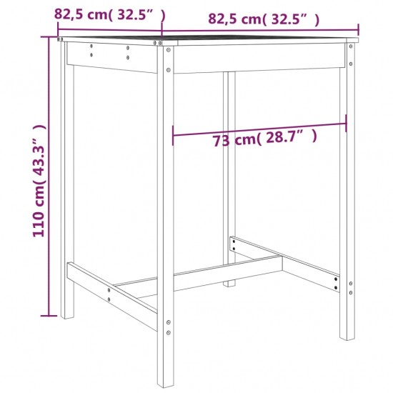 Sodo stalas, juodas, 82,5x82,5x110cm, pušies medienos masyvas