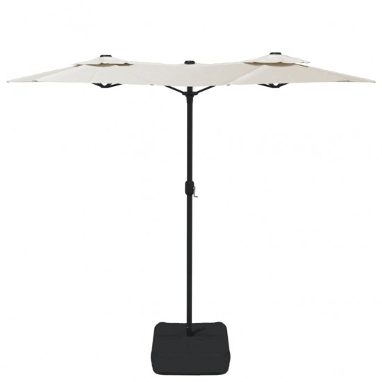 Dvigubas skėtis nuo saulės su LED, smėlio baltas, 316x240cm