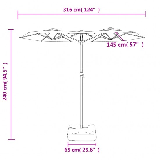 Dvigubas skėtis nuo saulės su LED, smėlio baltas, 316x240cm