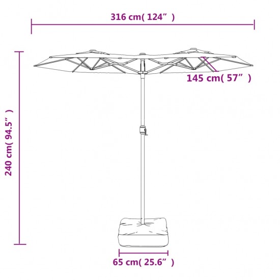 Dvigubas skėtis nuo saulės su LED, taupe spalvos, 316x240cm