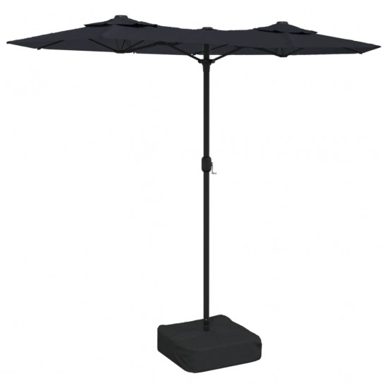 Dvigubas skėtis nuo saulės su LED, juodos spalvos, 316x240cm