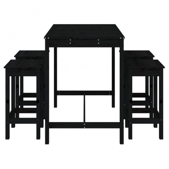 Sodo baro baldų komplektas, 5 dalių, juodas, pušies masyvas