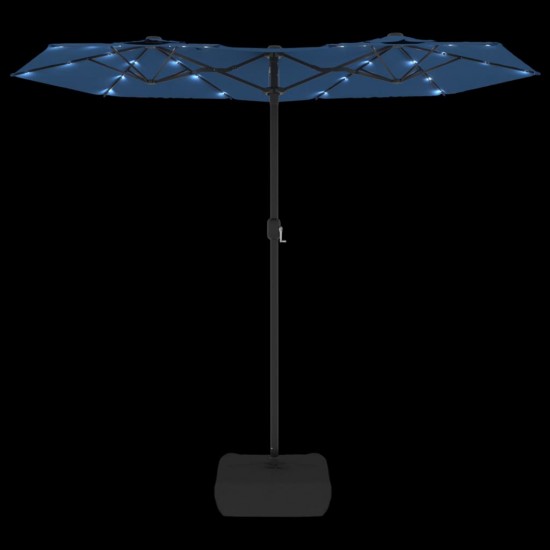 Dvigubas skėtis nuo saulės su LED, tamsiai mėlynas, 316x240cm