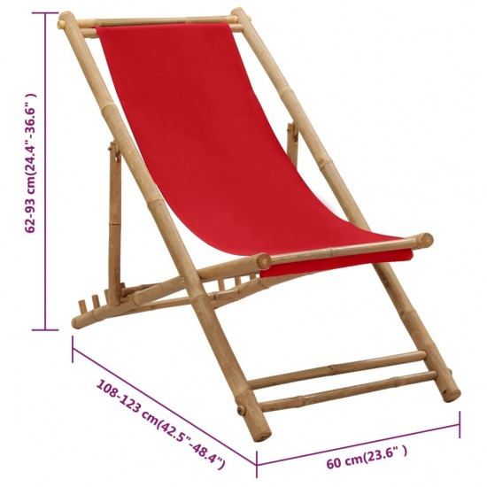 Terasos kėdė, raudonos spalvos, bambukas ir drobė