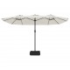 Dvigubas skėtis nuo saulės su LED, smėlio baltas, 449x245cm