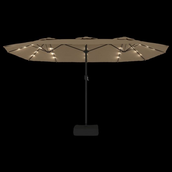 Dvigubas skėtis nuo saulės su LED, taupe spalvos, 449x245cm