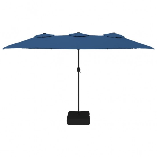 Dvigubas skėtis nuo saulės su LED, tamsiai mėlynas, 449x245cm