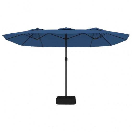 Dvigubas skėtis nuo saulės su LED, tamsiai mėlynas, 449x245cm