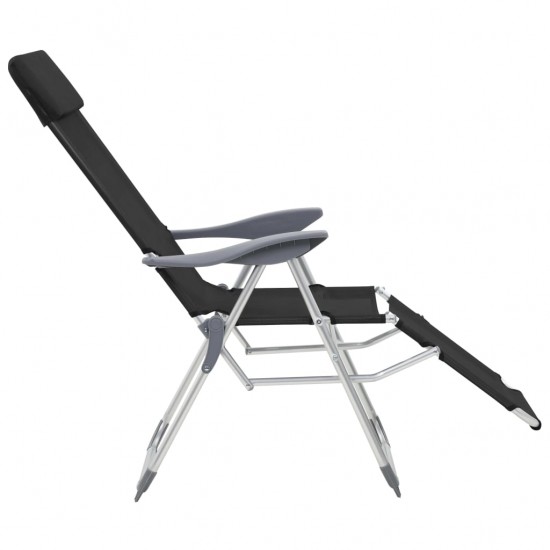 Stovyklavimo kėdės su pakojomis, 2vnt., juodos, tekstilenas