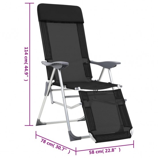 Stovyklavimo kėdės su pakojomis, 2vnt., juodos, tekstilenas