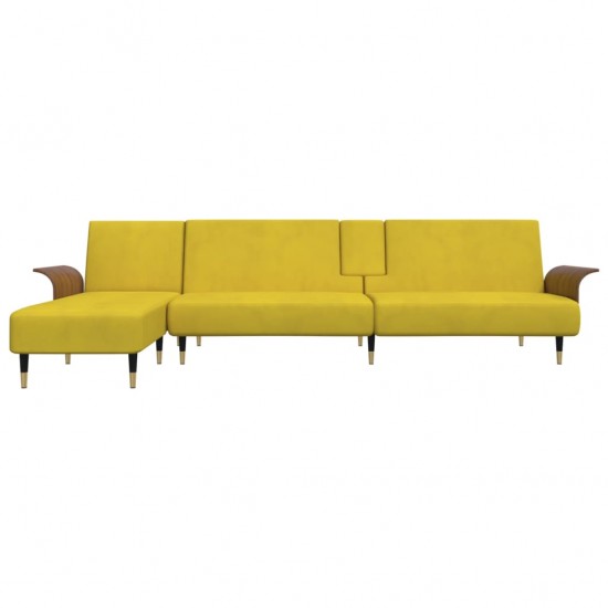 L formos sofa-lova, geltonos spalvos, 279x140x70cm, aksomas