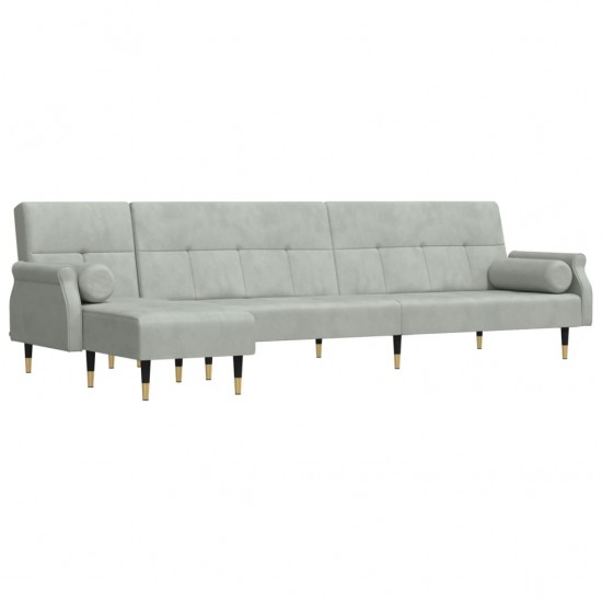 L formos sofa-lova, šviesiai pilka, 271x140x70cm, aksomas