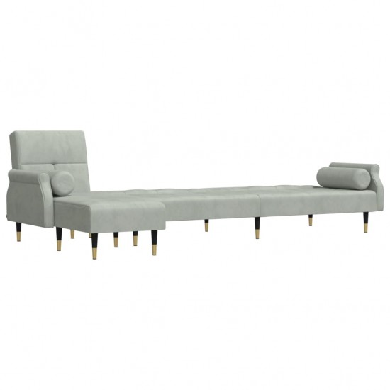 L formos sofa-lova, šviesiai pilka, 271x140x70cm, aksomas