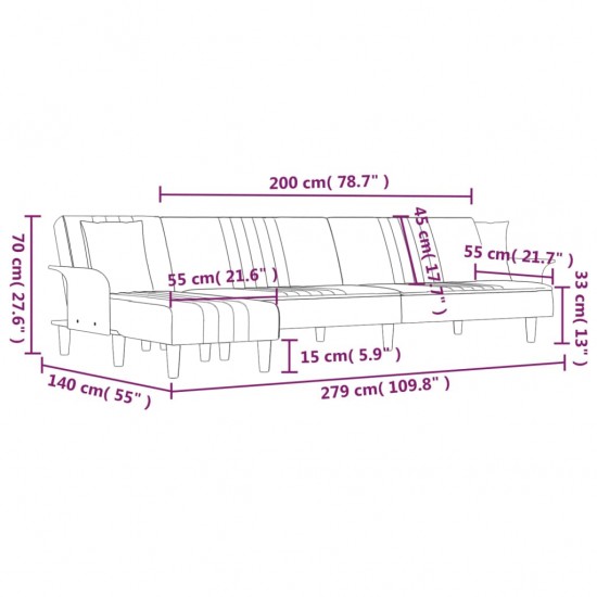 L formos sofa-lova, tamsiai pilka, 279x140x70cm, audinys