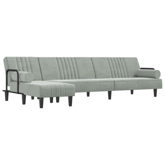 L formos sofa-lova, šviesiai pilka, 260x140x70cm, aksomas