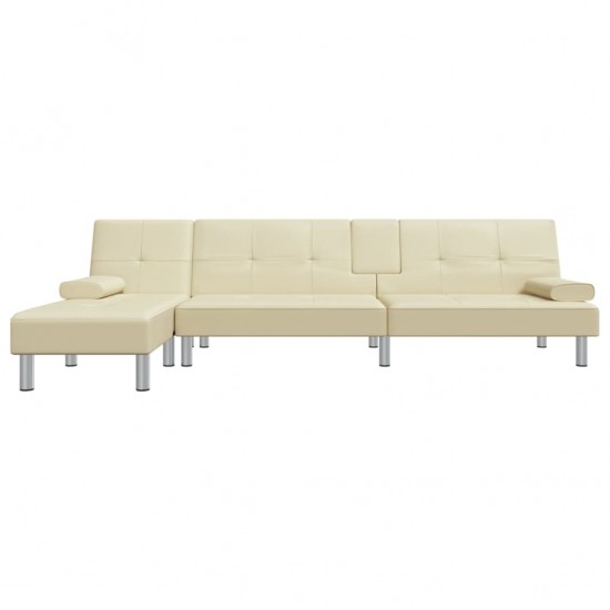 L formos sofa-lova, kreminė, 255x140x70cm, dirbtinė oda
