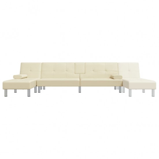 L formos sofa-lova, kreminė, 255x140x70cm, dirbtinė oda