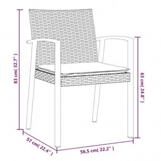Sodo kėdės su pagalvėmis, 2vnt., juodos, 56,5x57x83cm, ratanas