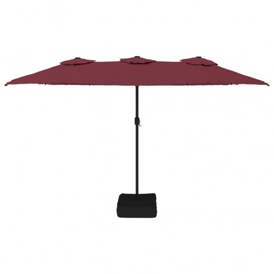 Dvigubas skėtis nuo saulės su LED, tamsiai raudonas, 449x245cm