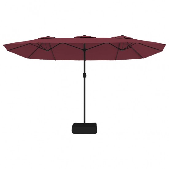 Dvigubas skėtis nuo saulės su LED, tamsiai raudonas, 449x245cm