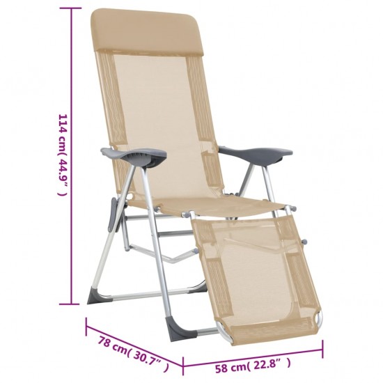 Stovyklavimo kėdės su pakojomis, 2vnt., kreminės, tekstilenas