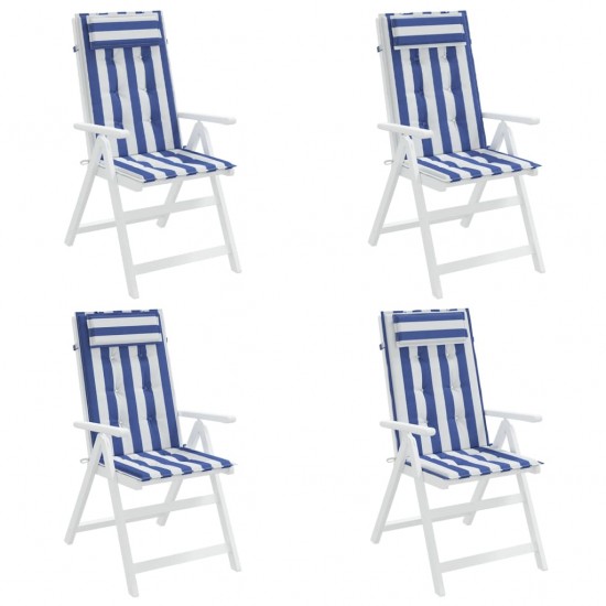 Kėdės pagalvėlės, 4vnt., mėlynos/baltos, audinys, dryžuotos
