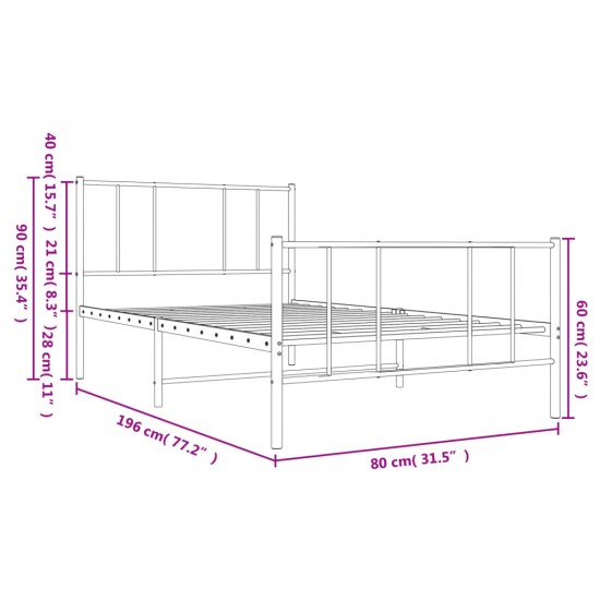 Lovos rėmas su galvūgaliu/kojūgaliu, baltas, 75x190cm, metalas